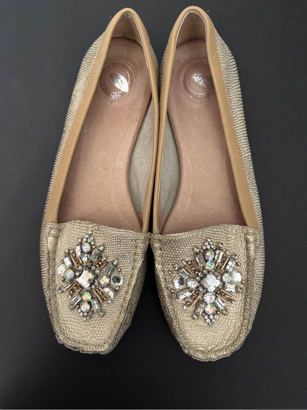Nurture Embellished Gold Beaded Women's Slip-On Flats